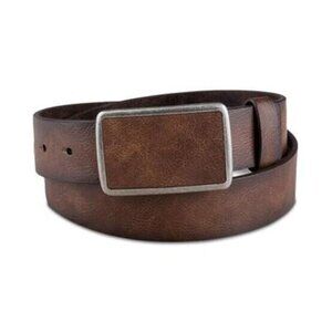 Sun + Stone Men's Bonded Leather Plaque Buckle Belt Color brown size large 38-40